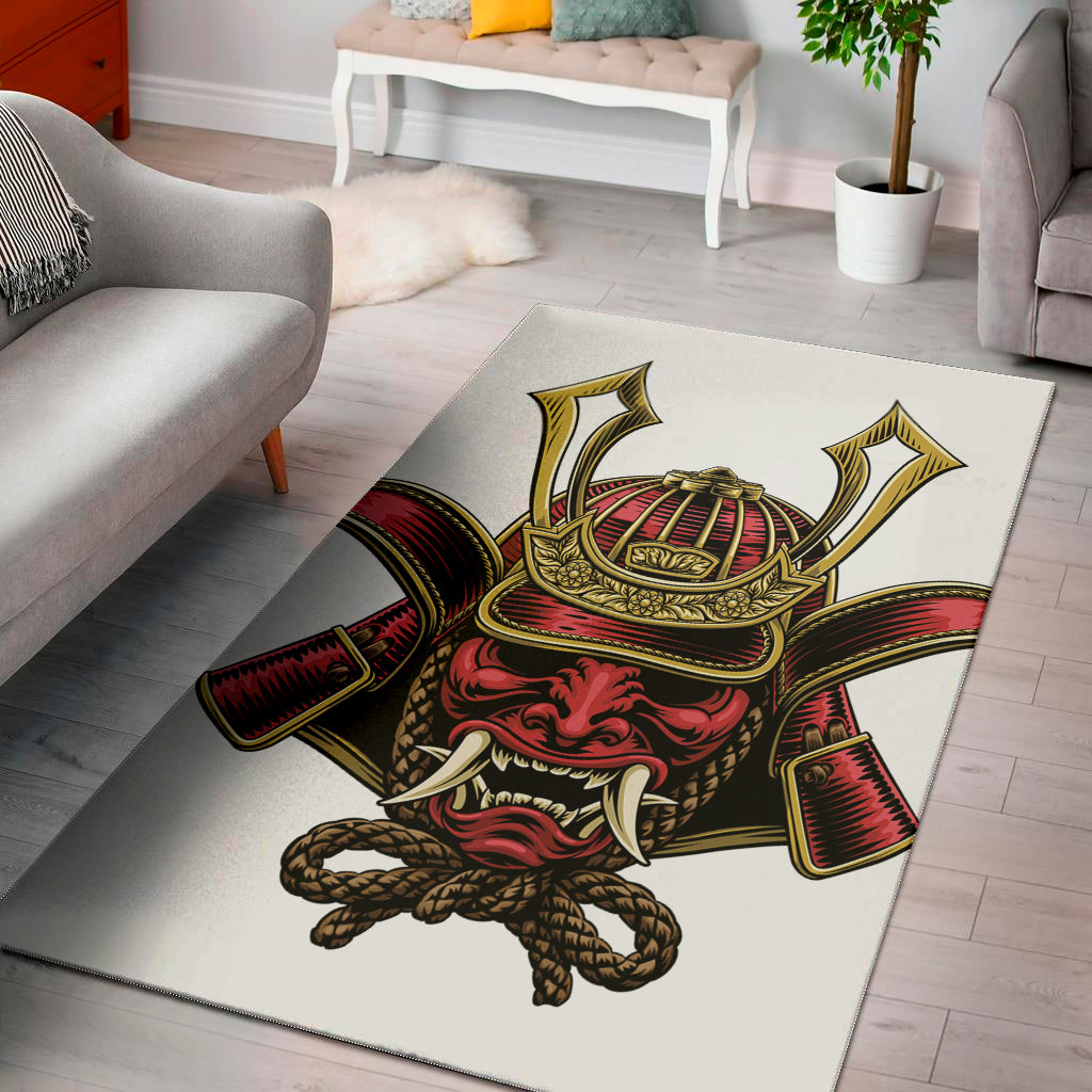 Japanese Samurai Helmet Print Area Rug