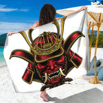 Japanese Samurai Helmet Print Beach Sarong Wrap