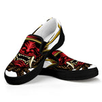Japanese Samurai Helmet Print Black Slip On Shoes