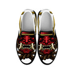 Japanese Samurai Helmet Print Black Slip On Shoes