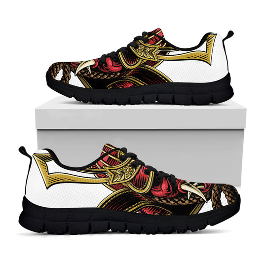 Japanese Samurai Helmet Print Black Sneakers