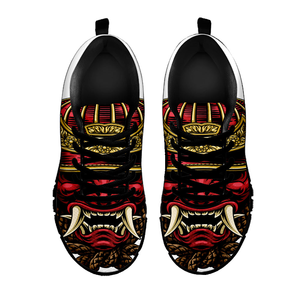 Japanese Samurai Helmet Print Black Sneakers