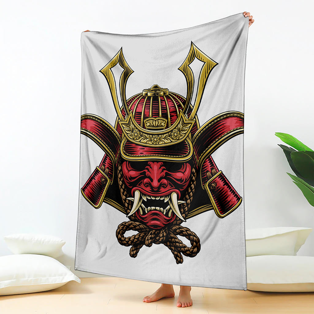 Japanese Samurai Helmet Print Blanket