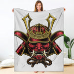 Japanese Samurai Helmet Print Blanket