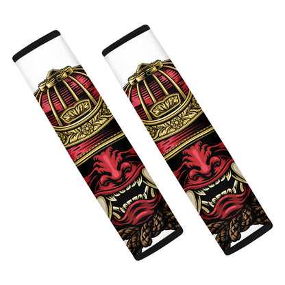 Japanese Samurai Helmet Print Car Seat Belt Covers