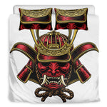 Japanese Samurai Helmet Print Duvet Cover Bedding Set