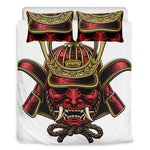 Japanese Samurai Helmet Print Duvet Cover Bedding Set