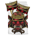 Japanese Samurai Helmet Print Duvet Cover Bedding Set