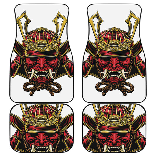 Japanese Samurai Helmet Print Front and Back Car Floor Mats