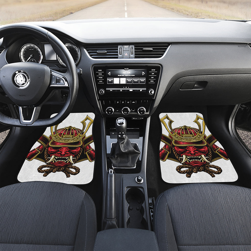 Japanese Samurai Helmet Print Front and Back Car Floor Mats