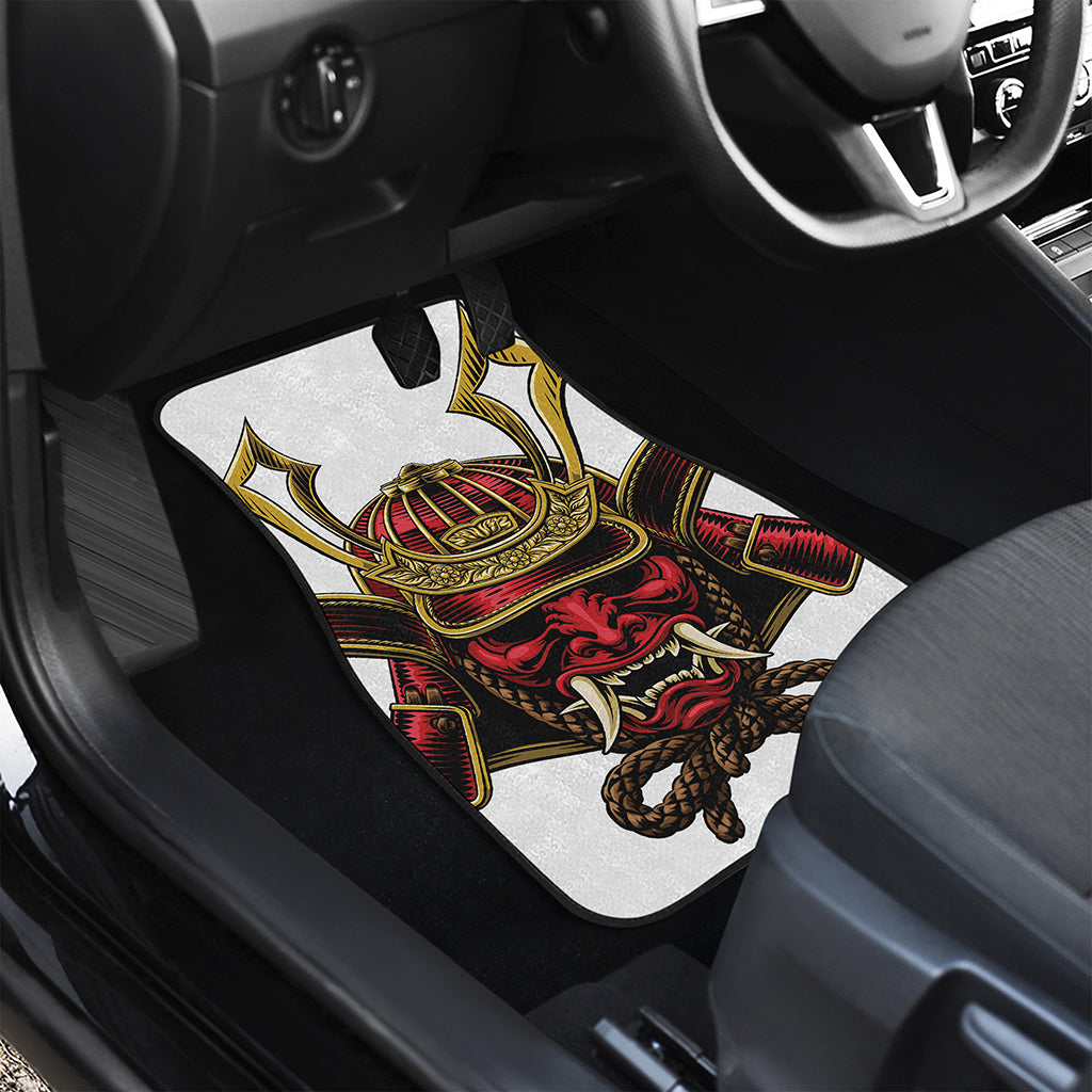 Japanese Samurai Helmet Print Front and Back Car Floor Mats