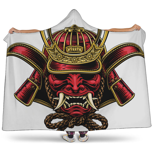 Japanese Samurai Helmet Print Hooded Blanket