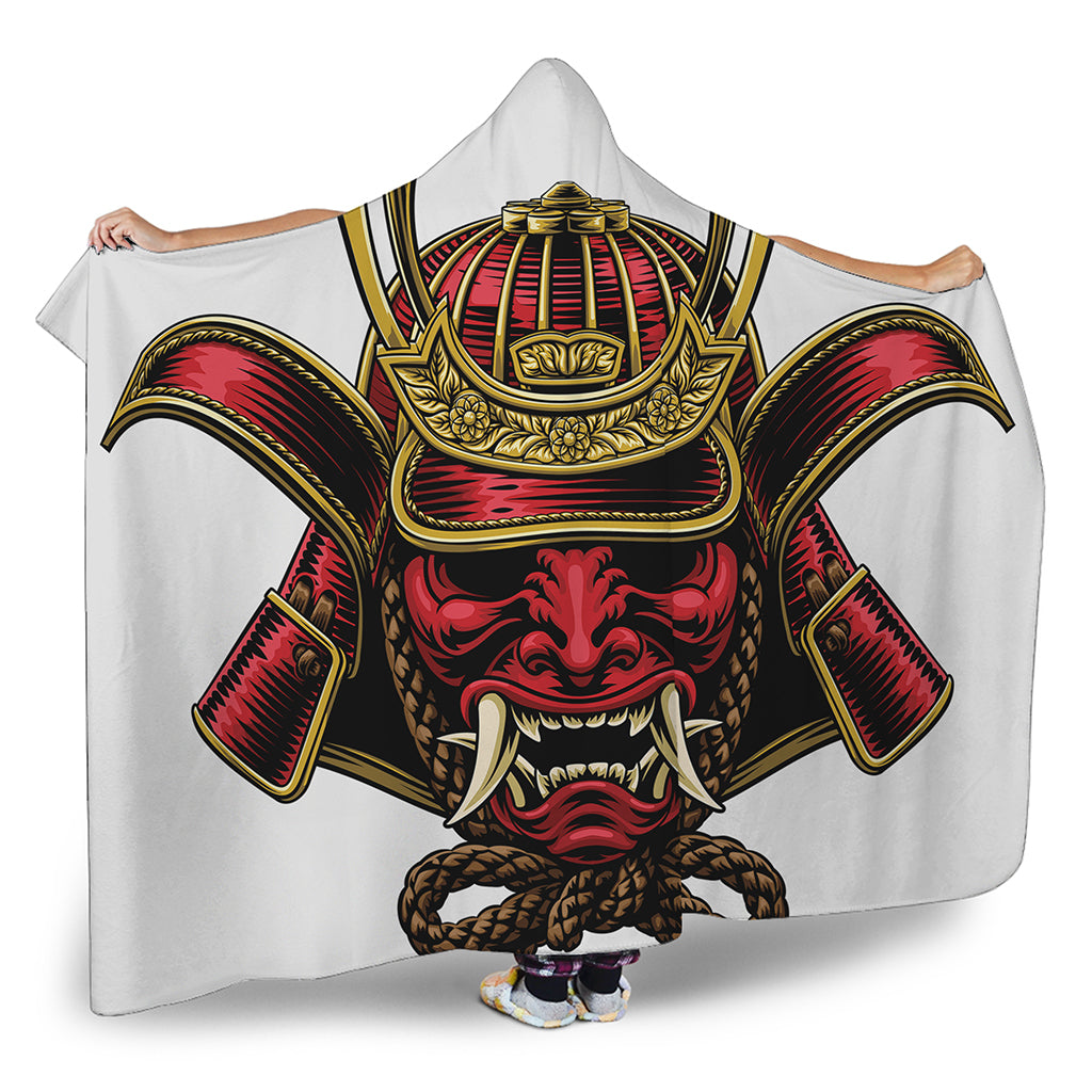 Japanese Samurai Helmet Print Hooded Blanket