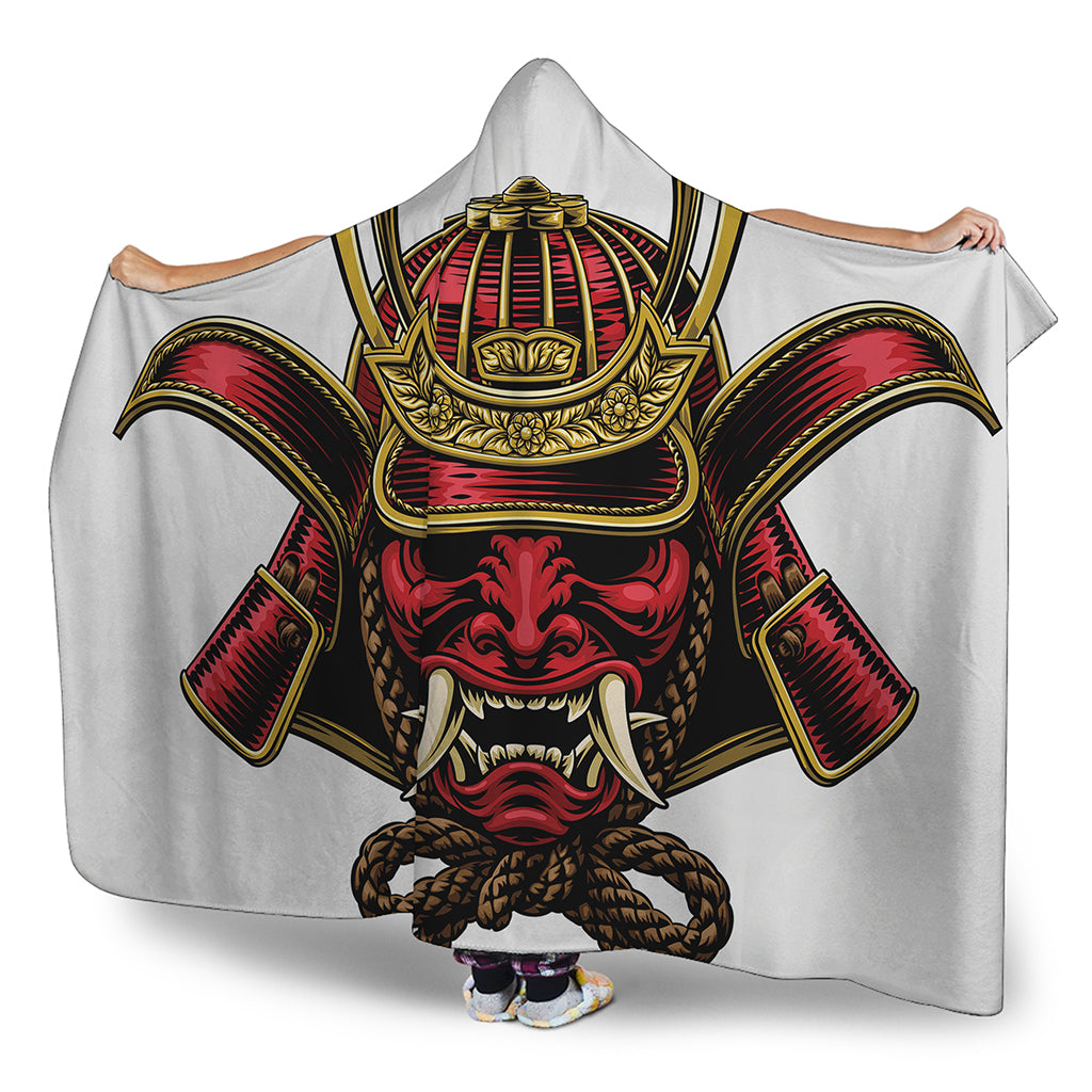 Japanese Samurai Helmet Print Hooded Blanket