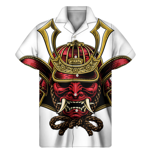Japanese Samurai Helmet Print Men's Short Sleeve Shirt