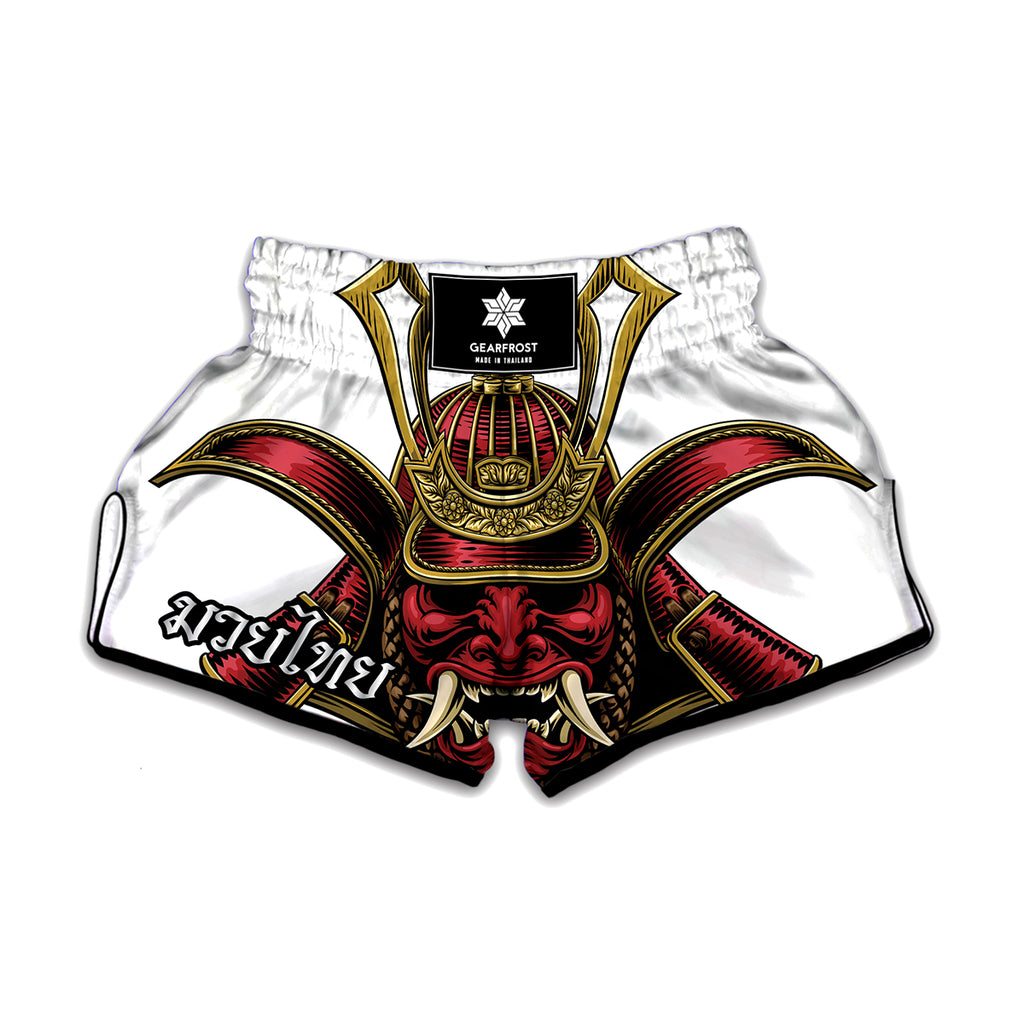Japanese Samurai Helmet Print Muay Thai Boxing Shorts