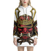 Japanese Samurai Helmet Print Pullover Hoodie Dress