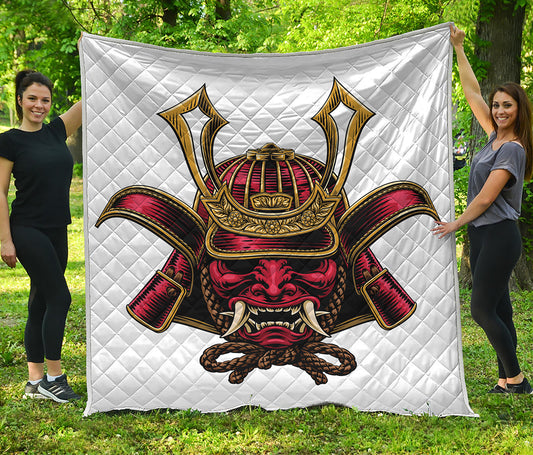 Japanese Samurai Helmet Print Quilt