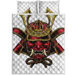 Japanese Samurai Helmet Print Quilt Bed Set
