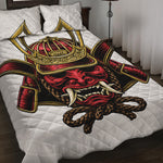 Japanese Samurai Helmet Print Quilt Bed Set