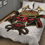 Japanese Samurai Helmet Print Quilt Bed Set