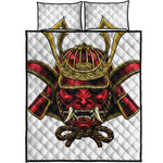 Japanese Samurai Helmet Print Quilt Bed Set
