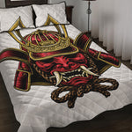 Japanese Samurai Helmet Print Quilt Bed Set