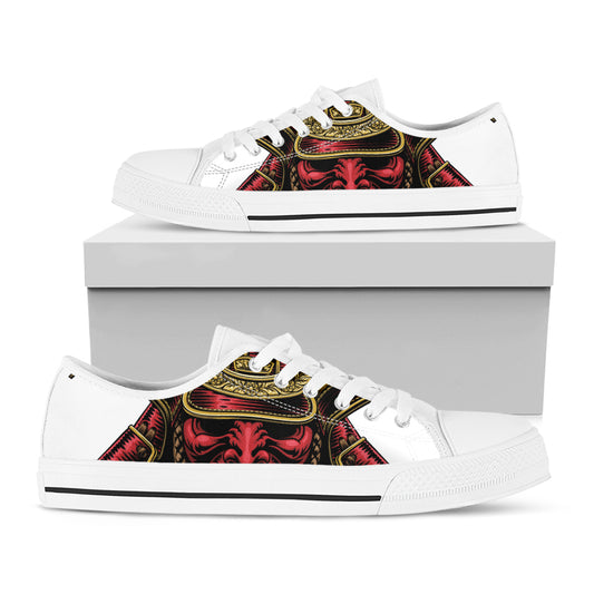 Japanese Samurai Helmet Print White Low Top Shoes