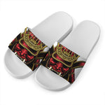 Japanese Samurai Helmet Print White Slide Sandals