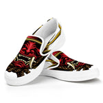 Japanese Samurai Helmet Print White Slip On Shoes
