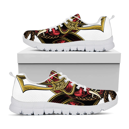 Japanese Samurai Helmet Print White Sneakers