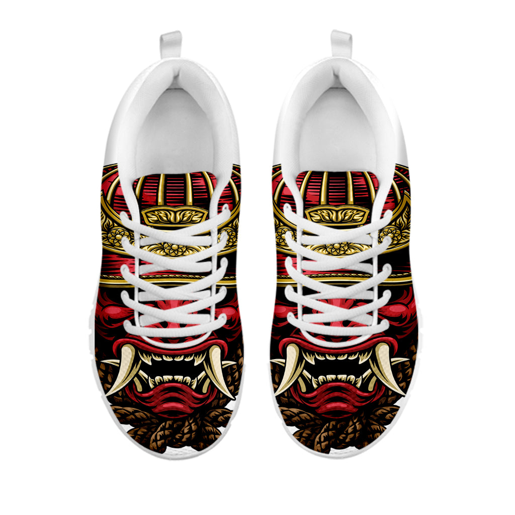 Japanese Samurai Helmet Print White Sneakers