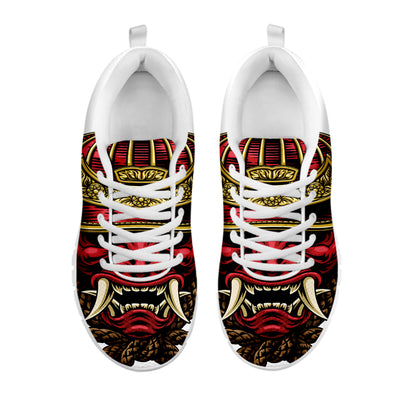 Japanese Samurai Helmet Print White Sneakers
