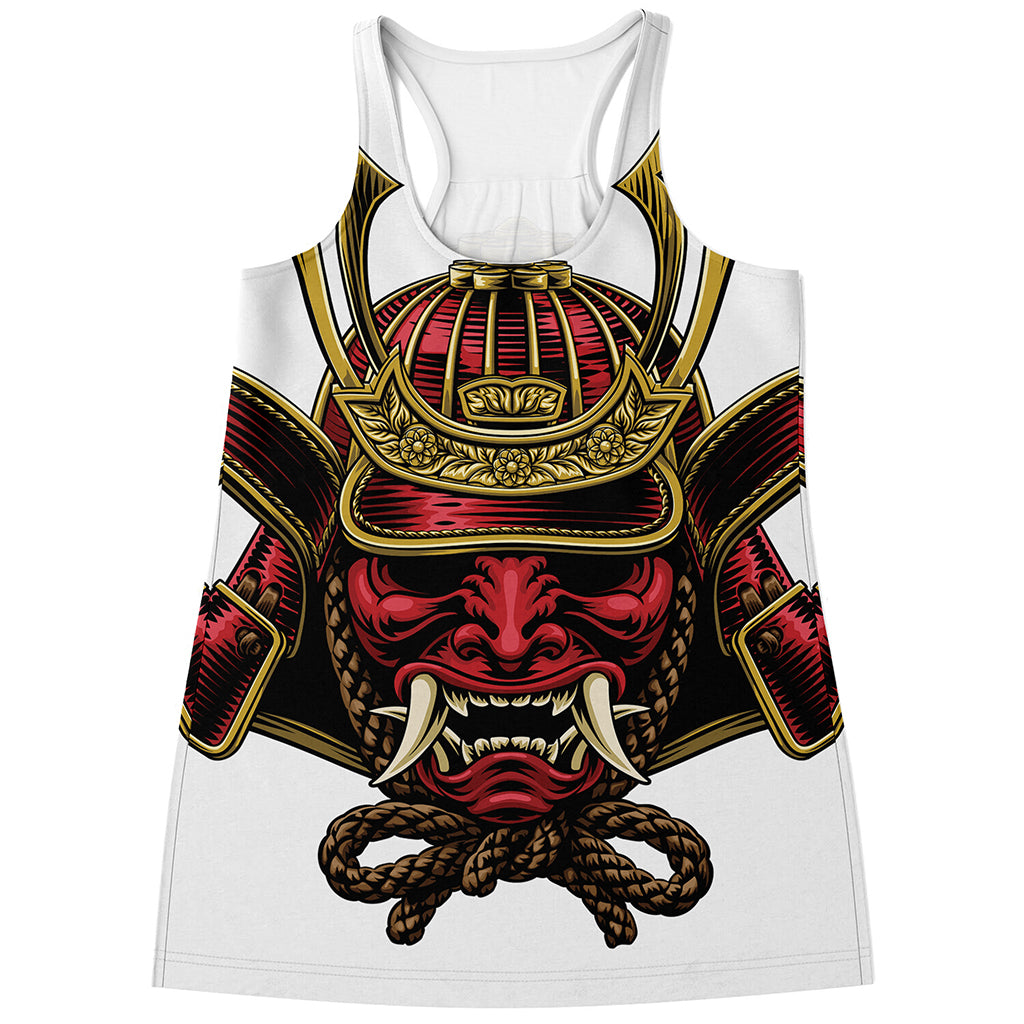 Japanese Samurai Helmet Print Women's Racerback Tank Top