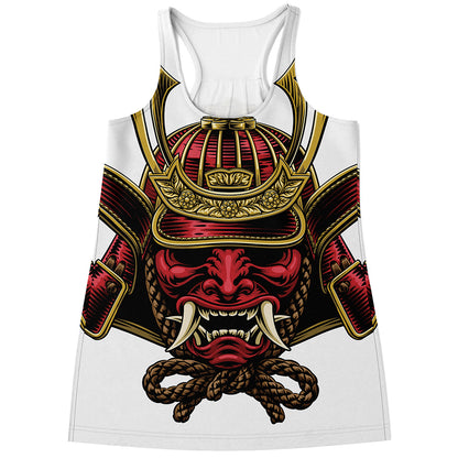 Japanese Samurai Helmet Print Women's Racerback Tank Top