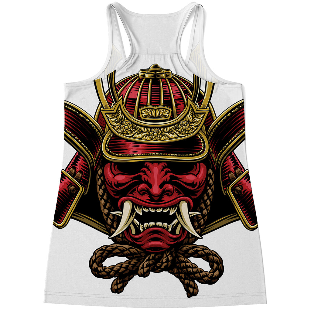 Japanese Samurai Helmet Print Women's Racerback Tank Top