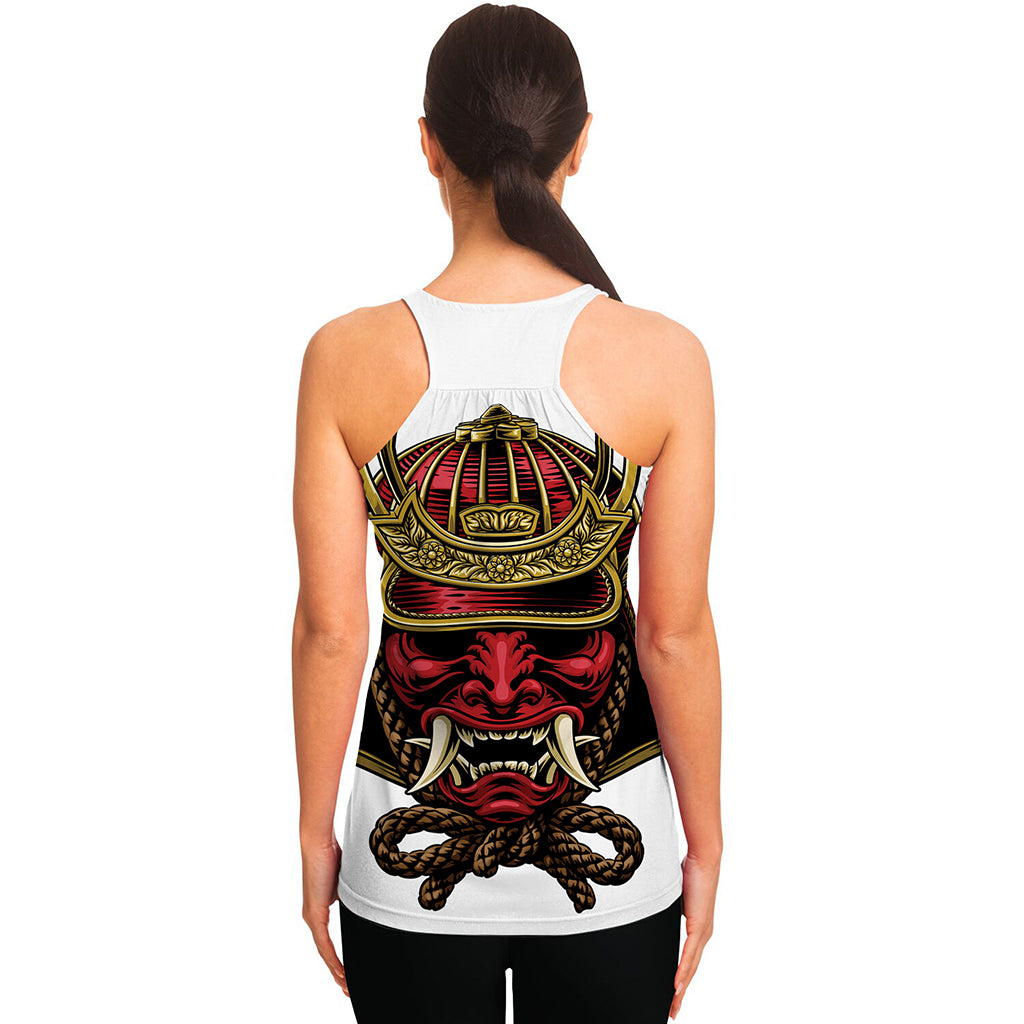 Japanese Samurai Helmet Print Women's Racerback Tank Top