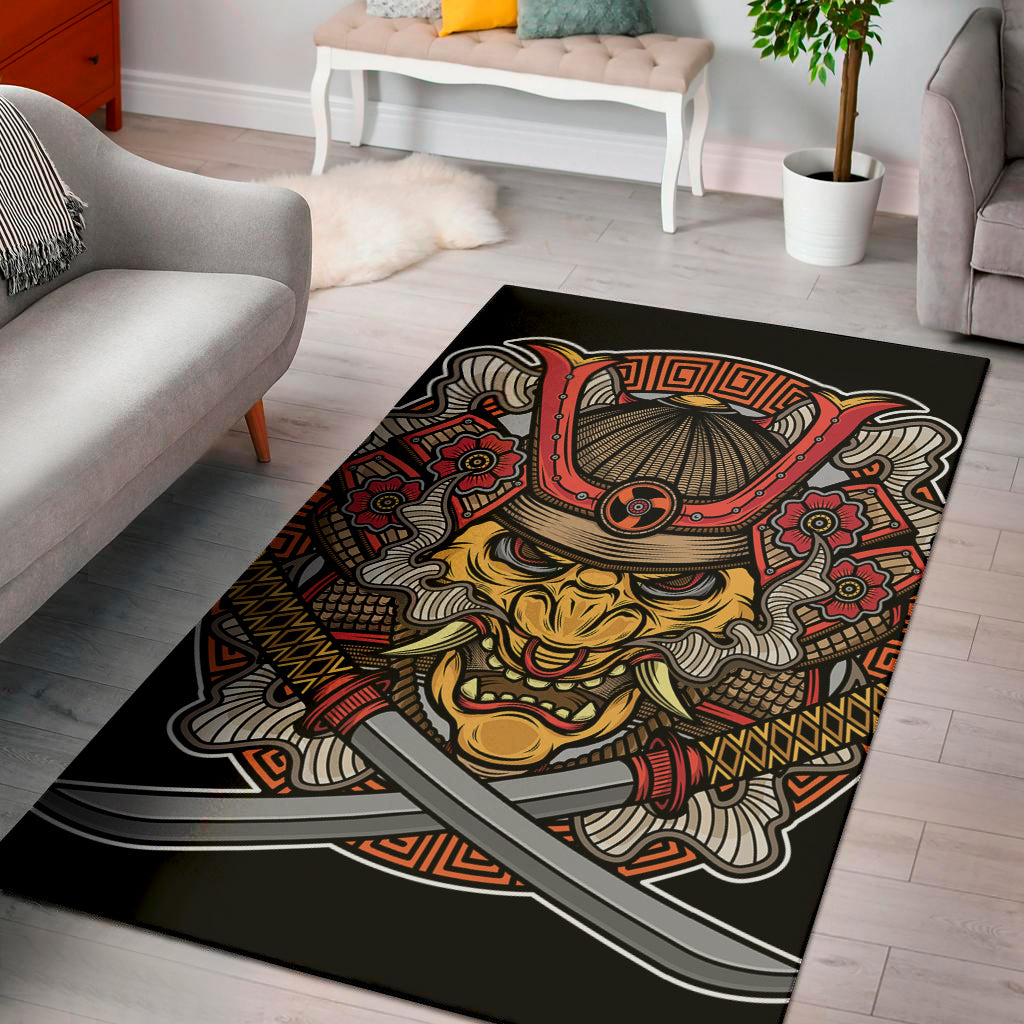 Japanese Samurai Mask Print Area Rug