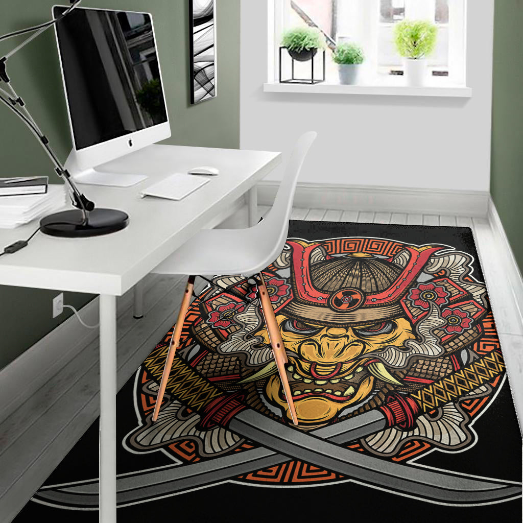 Japanese Samurai Mask Print Area Rug