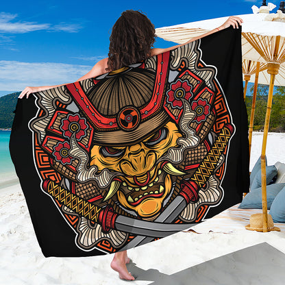 Japanese Samurai Mask Print Beach Sarong Wrap