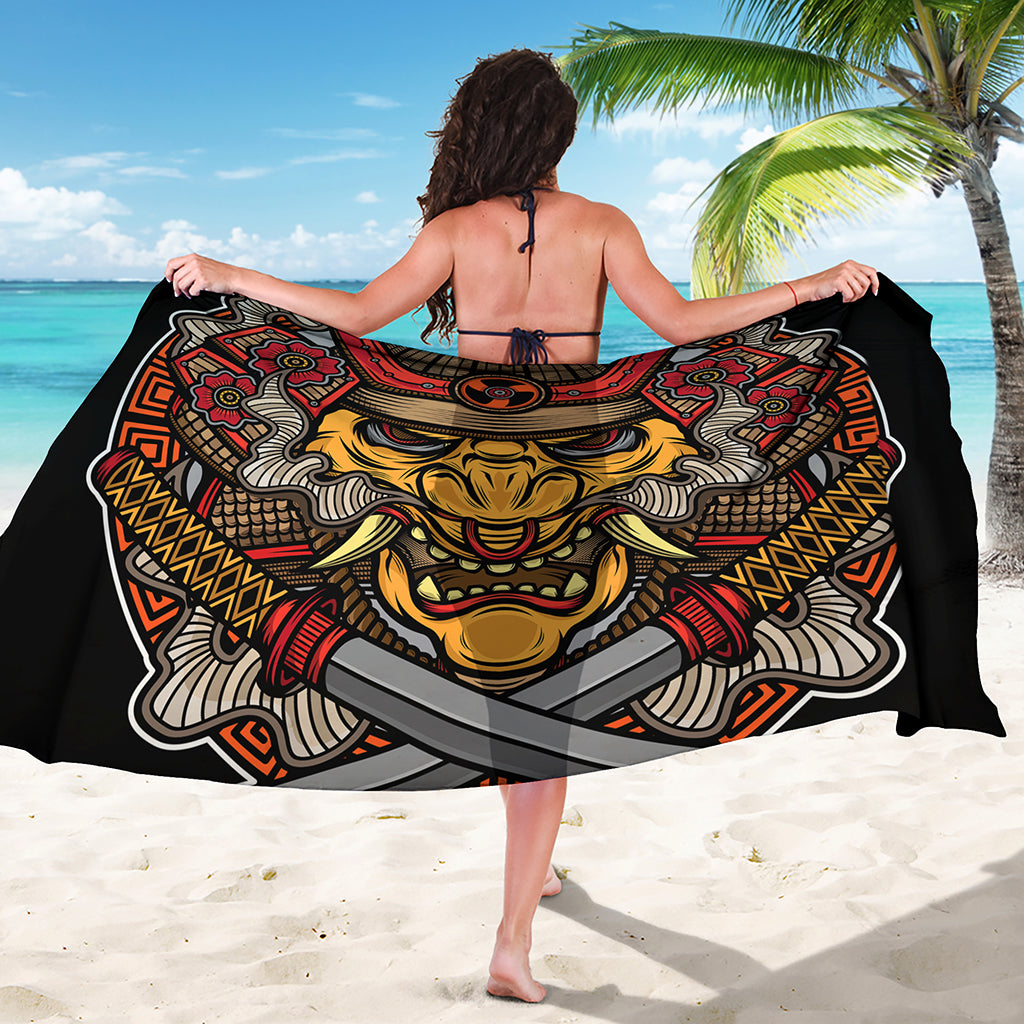 Japanese Samurai Mask Print Beach Sarong Wrap
