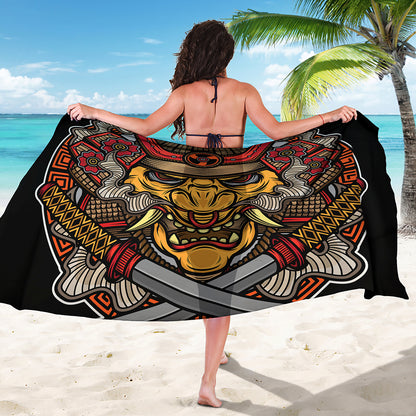 Japanese Samurai Mask Print Beach Sarong Wrap