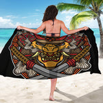 Japanese Samurai Mask Print Beach Sarong Wrap