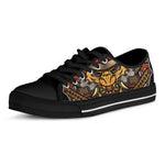 Japanese Samurai Mask Print Black Low Top Shoes 