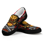 Japanese Samurai Mask Print Black Slip On Shoes