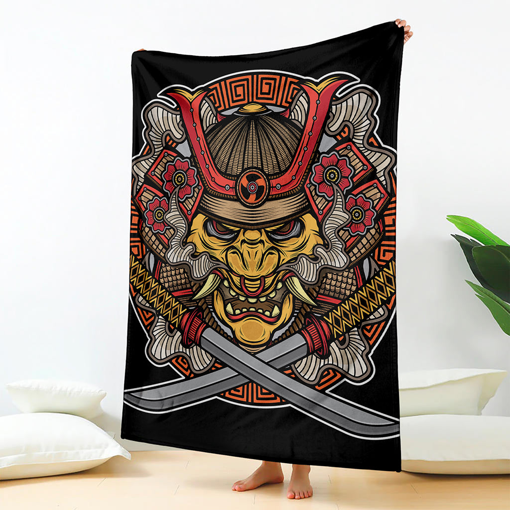 Japanese Samurai Mask Print Blanket