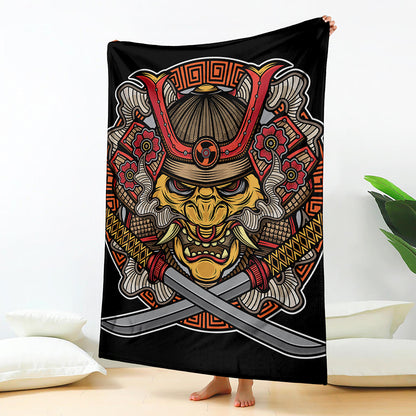 Japanese Samurai Mask Print Blanket