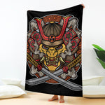 Japanese Samurai Mask Print Blanket