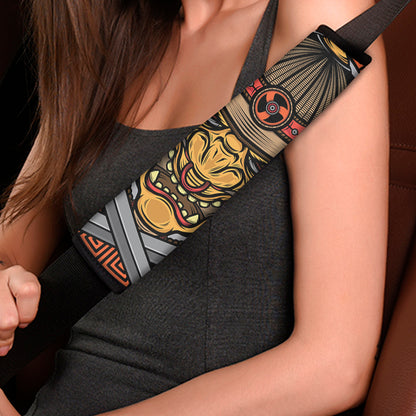 Japanese Samurai Mask Print Car Seat Belt Covers