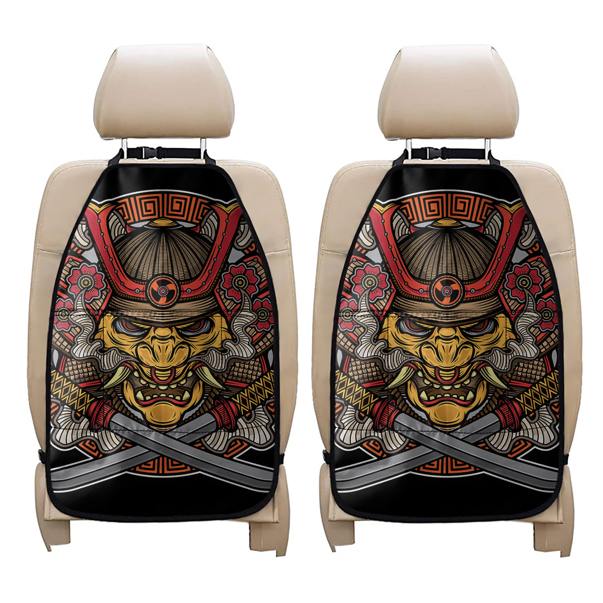 Japanese Samurai Mask Print Car Seat Organizers